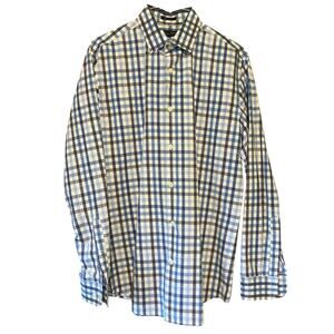 Banana Republic Grant Fit Supima Cotton Blue Plaid Shirt Size Medium